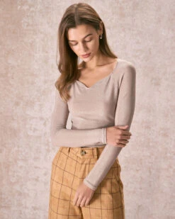 The Khaki Teardrop Long Sleeve Tee -Outlet Dress Mix Up Store the basic teardrop long sleeve tee tops bqges2