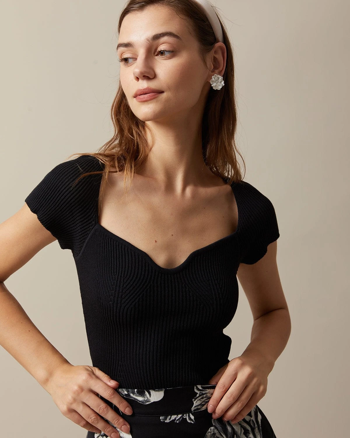 The Black Square Neck Short Sleeve Knit Top 1 The Black Square Neck Short Sleeve Knit Top
