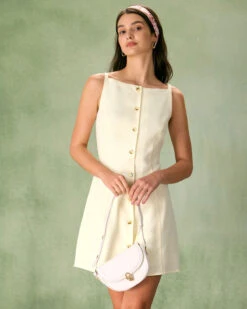The Beige Boat Neck Button Mini Dress -Outlet Dress Mix Up Store the beige boat neck button mini dress dresses tmjlso