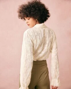 The Beige Lapel Embroidery Long Sleeve Blouse -Outlet Dress Mix Up Store the beige floral embroidery blouse tops z16bwb 571738