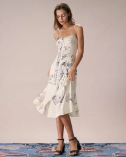 The Beige Floral Split Hem Slip Midi Dress -Outlet Dress Mix Up Store the beige floral split hem midi dress dresses 7hdvjd