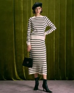 The Beige Mock Neck Striped Button Sweater -Outlet Dress Mix Up Store the beige mock neck striped sweater tops gldhex