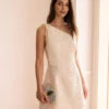 The Beige One-Shoulder Jacquard Mini Dress