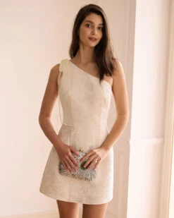 The Beige One-Shoulder Jacquard Mini Dress -Outlet Dress Mix Up Store the beige one shoulder jacquard mini dress dresses lnmrbf