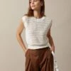 The Beige Sleeveless Pointelle Ribbed Knit Vest