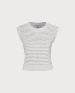 The Beige Sleeveless Pointelle Ribbed Knit Vest -Outlet Dress Mix Up Store the beige pointelle ribbed knit vest tops pkk3og
