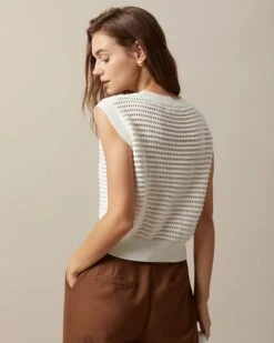 The Beige Sleeveless Pointelle Ribbed Knit Vest -Outlet Dress Mix Up Store the beige pointelle ribbed knit vest tops syejpj