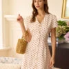 The Beige Polka Dot Button Mini Dress