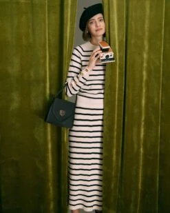 The Beige Elastic Waist Striped Knit Midi Skirt -Outlet Dress Mix Up Store the beige striped knit midi skirt bottoms atisce