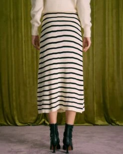 The Beige Elastic Waist Striped Knit Midi Skirt -Outlet Dress Mix Up Store the beige striped knit midi skirt bottoms lajvmt