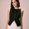 The Black Boat Neck Button Tank Top