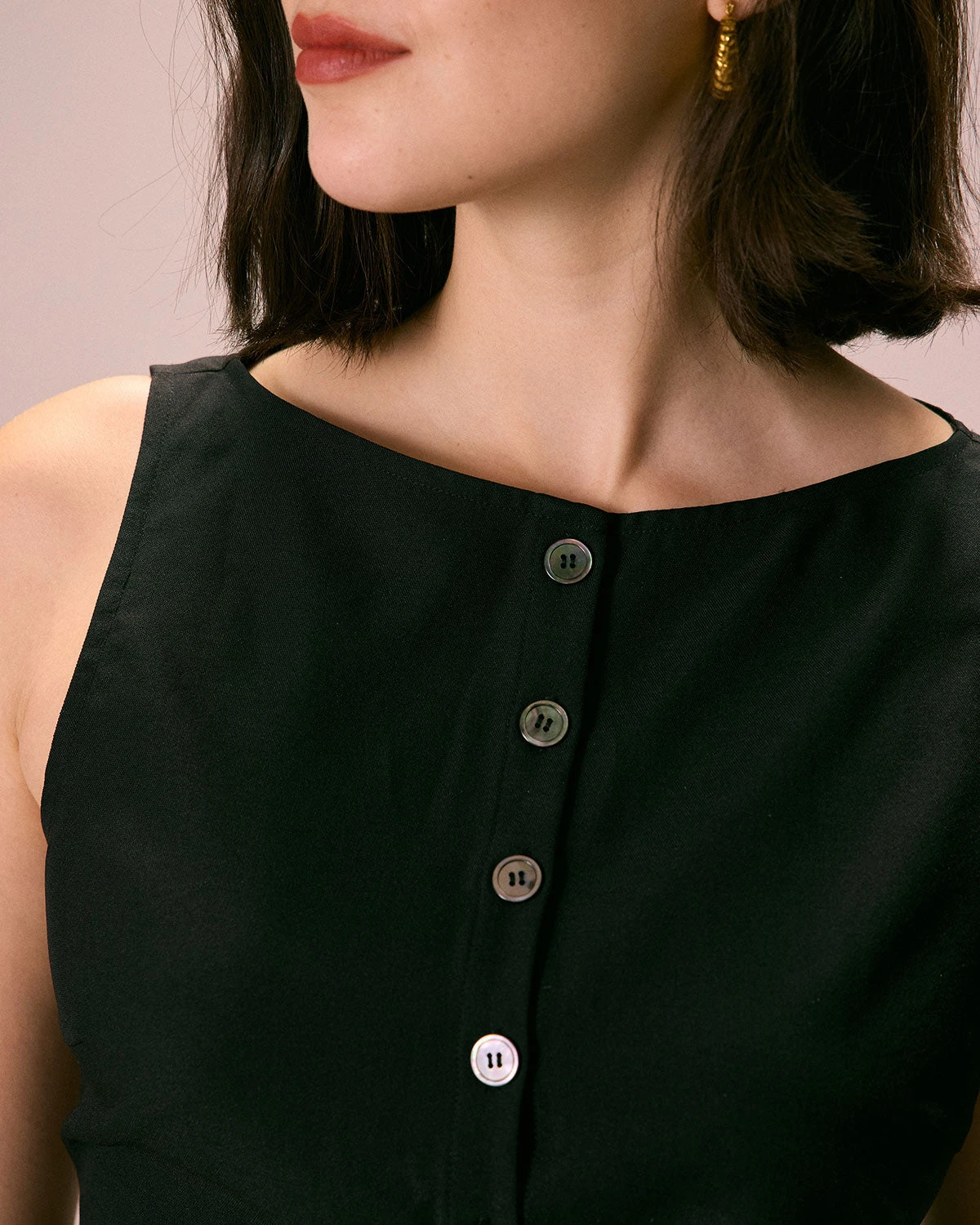 The Black Boat Neck Button Tank Top 2 The Black Boat Neck Button Tank Top - Image 2