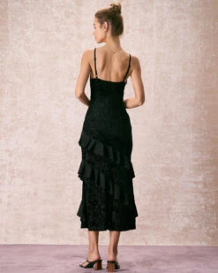 The Black V-Neck Ruffle Tiered Maxi Dress -Outlet Dress Mix Up Store the black burnout ruffle maxi dress dresses jhqpt6