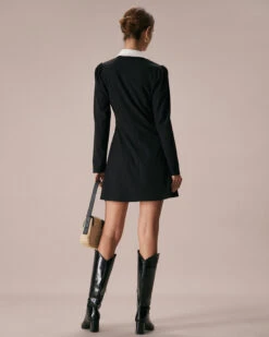 The Black Lapel Colorblock Ruched Mini Dress -Outlet Dress Mix Up Store the black collared colorblock mini dress dresses c9mgpi