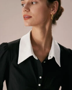 The Black Lapel Colorblock Ruched Mini Dress -Outlet Dress Mix Up Store the black collared colorblock mini dress dresses fy3qtv