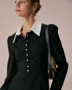 The Black Lapel Colorblock Ruched Mini Dress -Outlet Dress Mix Up Store the black collared colorblock mini dress dresses k3zlbw