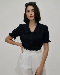 The Black Collared Lace Trim Blouse 7 The Black Collared Lace Trim Blouse -Outlet Dress Mix Up Store the black collared lace trim blouse black tops zcan4h