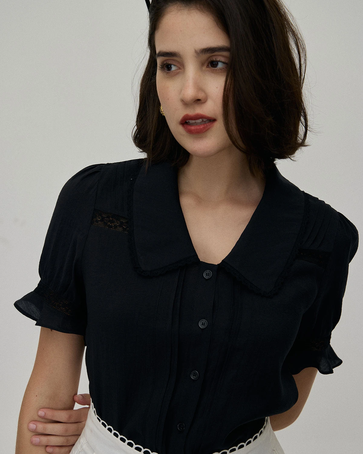 The Black Collared Lace Trim Blouse 2 The Black Collared Lace Trim Blouse - Image 2