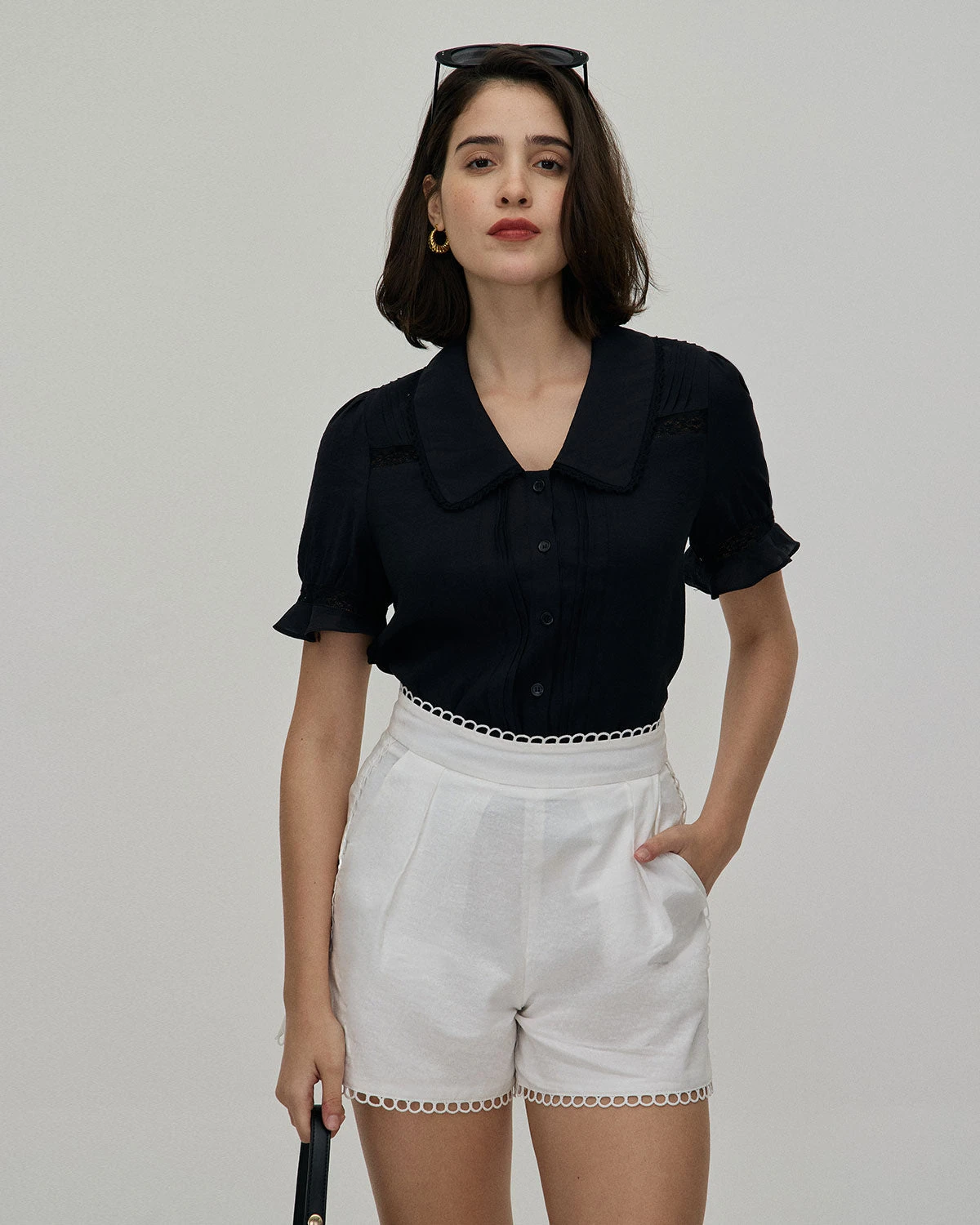 The Black Collared Lace Trim Blouse 1 The Black Collared Lace Trim Blouse