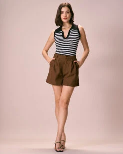 The Black Collared Striped Knit Tank Top -Outlet Dress Mix Up Store the black collared striped tank top tops sbctga