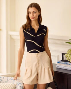 The Black Collared Knit Tank Top 7 The Black Collared Knit Tank Top -Outlet Dress Mix Up Store the black collared wave tank top tops ewm9ue