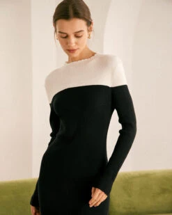 The Black Colorblock Sweater Midi Dress -Outlet Dress Mix Up Store the black color block sweater dress dresses prb9o9