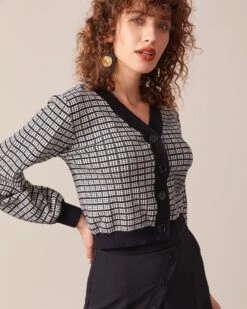 The Black Plaid Colorblock Knit Cardigan -Outlet Dress Mix Up Store the black colorblock knit cardigan tops k8xfex 419011