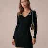 The Black Contrast Stitch Sweater Mini Dress