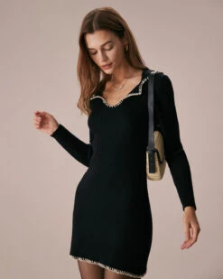 The Black Contrast Stitch Sweater Mini Dress -Outlet Dress Mix Up Store the black contrast stitch sweater dress dresses sm1jpl
