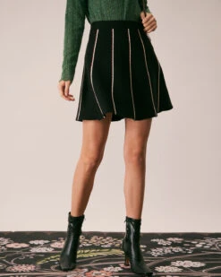 The Black High Waisted Contrast Mini Skirt -Outlet Dress Mix Up Store the black contrast trim sweater mini skirt bottoms 5drgz4