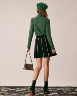 The Black High Waisted Contrast Mini Skirt -Outlet Dress Mix Up Store the black contrast trim sweater mini skirt bottoms dfa17p