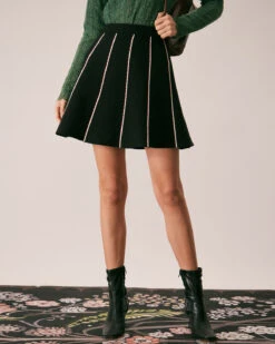 The Black High Waisted Contrast Mini Skirt -Outlet Dress Mix Up Store the black contrast trim sweater mini skirt bottoms kw4axo