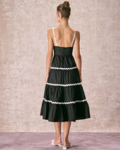 The Black Contrast Wave Cut Strap Midi Dress -Outlet Dress Mix Up Store the black contrast wave midi dress dresses 490sv7