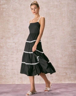 The Black Contrast Wave Cut Strap Midi Dress -Outlet Dress Mix Up Store the black contrast wave midi dress dresses o1l9xk