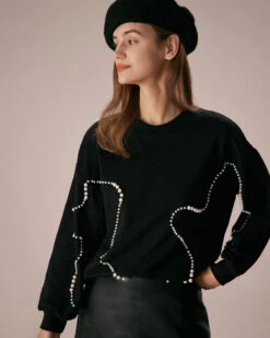 The Black Crew Neck Pearl Sweatshirt 9 The Black Crew Neck Pearl Sweatshirt -Outlet Dress Mix Up Store the black crew neck pearl sweatshirt tops 9hbhfq