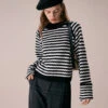 The Black Crew Neck Striped Ribbed Sweater