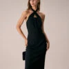 The Black Halter Criss Cross Front Midi Dress