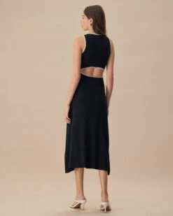 The Black Cut-Out Contrast Knit Midi Dress -Outlet Dress Mix Up Store the black cut out contrast knit midi dress dresses nuthhc