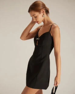 The Black V Neck Cutout Sleeveless Mini Dress -Outlet Dress Mix Up Store the black cut out mini dress dresses evo4zm