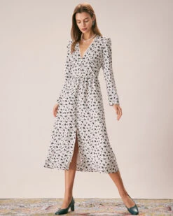 The Black Deep V Neck Floral Lace Midi Dress -Outlet Dress Mix Up Store the black deep v neck floral lace midi dress dresses bl8sfa