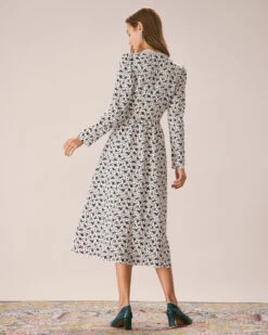 The Black Deep V Neck Floral Lace Midi Dress -Outlet Dress Mix Up Store the black deep v neck floral lace midi dress dresses ohfoie