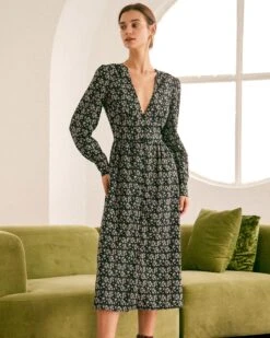 The Black Deep V Neck Floral Midi Dress 7 The Black Deep V Neck Floral Midi Dress -Outlet Dress Mix Up Store the black deep v neck floral midi dress black dresses c1pqvm