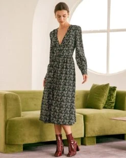 The Black Deep V Neck Floral Midi Dress 8 The Black Deep V Neck Floral Midi Dress -Outlet Dress Mix Up Store the black deep v neck floral midi dress dresses 3rxajg