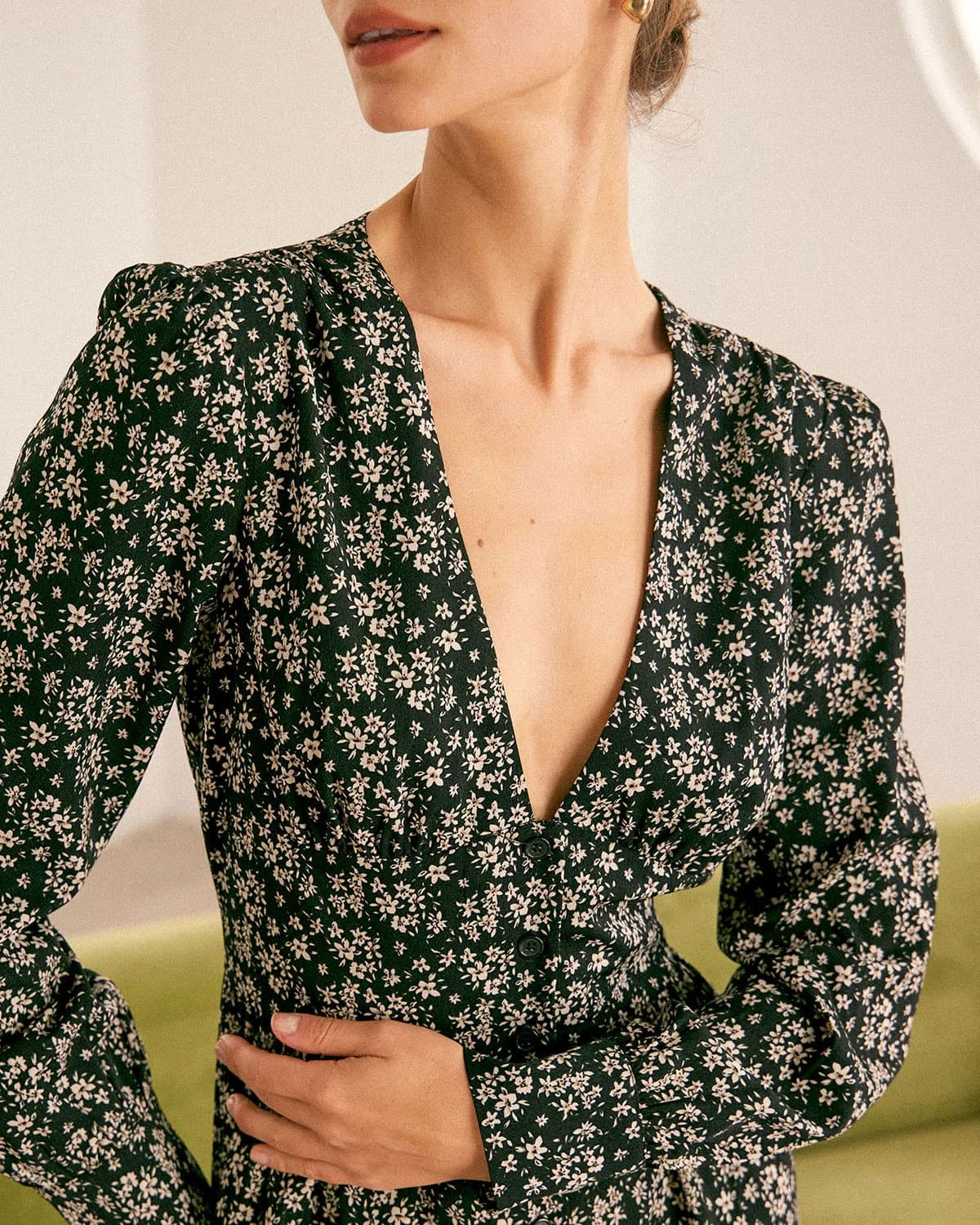 The Black Deep V Neck Floral Midi Dress 2 The Black Deep V Neck Floral Midi Dress - Image 2