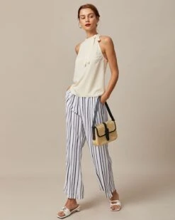 The Black Elastic Waist Striped Button Pants -Outlet Dress Mix Up Store the black elastic waist striped pants bottoms 1evwyi 813131