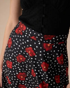 The Black High-Waisted Floral Pocket Midi Skirt -Outlet Dress Mix Up Store the black floral pocket midi skirt bottoms jiw4hi
