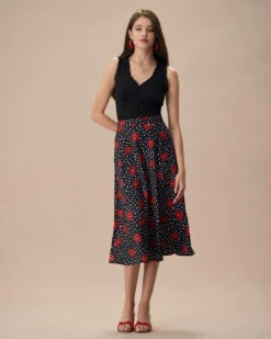 The Black High-Waisted Floral Pocket Midi Skirt -Outlet Dress Mix Up Store the black floral pocket midi skirt bottoms lp3z5g
