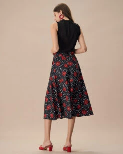 The Black High-Waisted Floral Pocket Midi Skirt -Outlet Dress Mix Up Store the black floral pocket midi skirt bottoms v98m8q