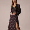 The Black Four-leaf Clover Print Midi Dress