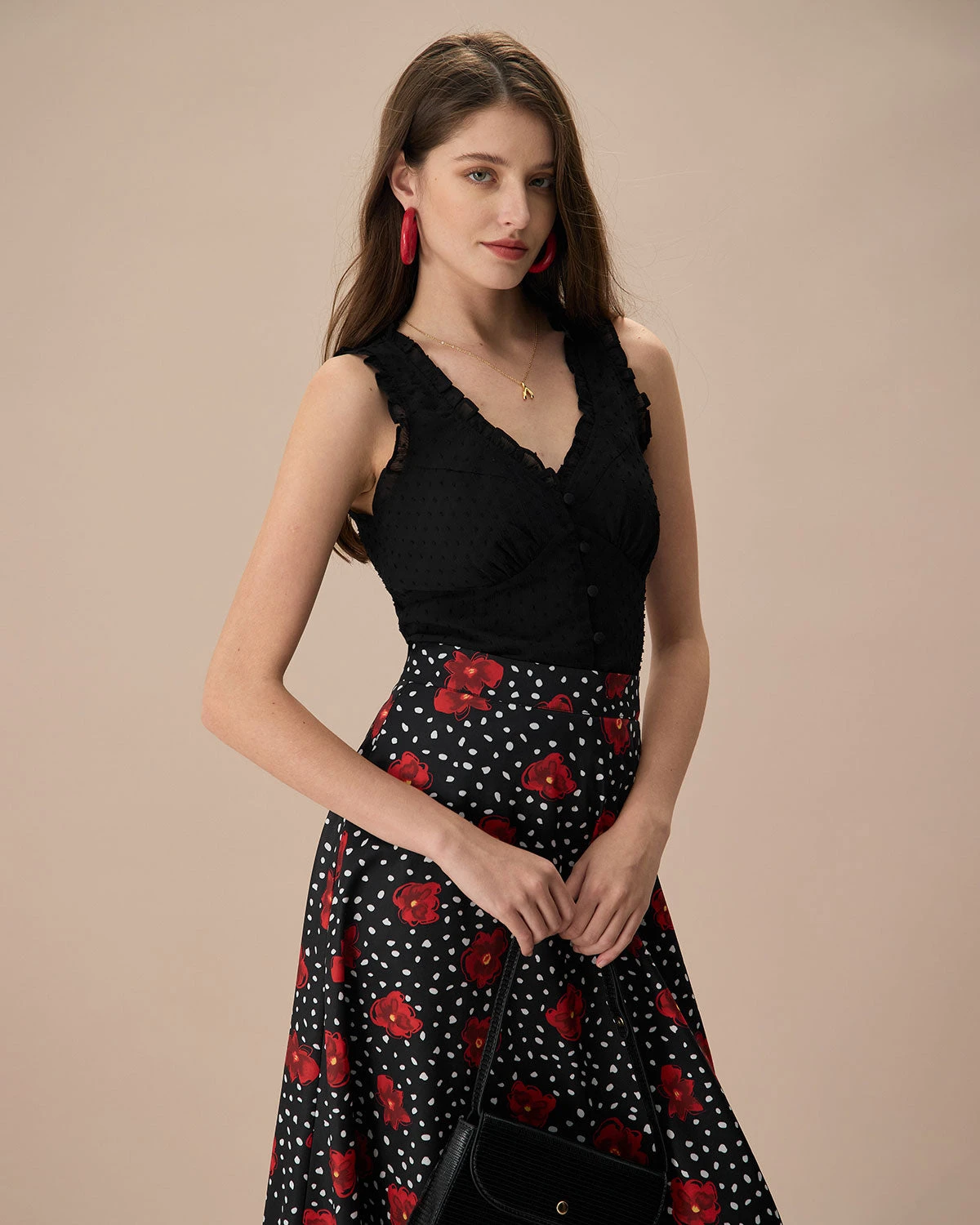 The Black V-Neck Frill Trim Tank Top 3 The Black V-Neck Frill Trim Tank Top - Image 3